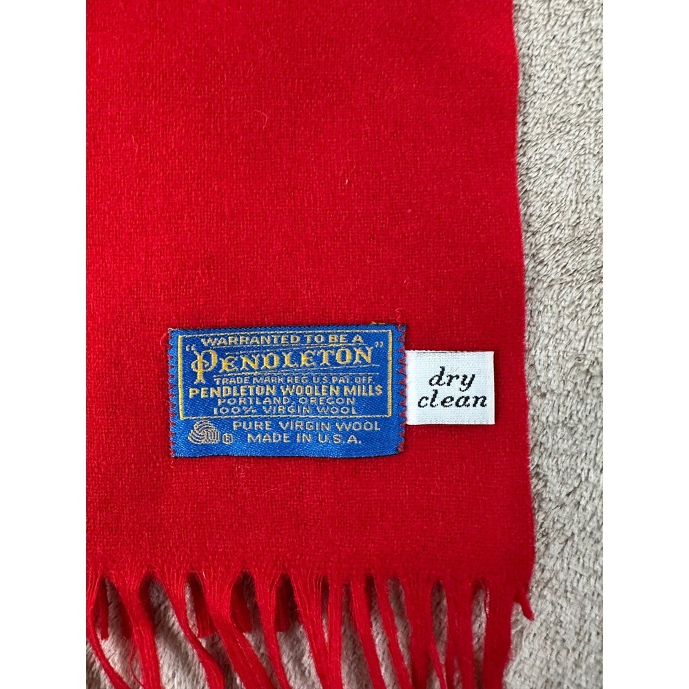 Vintage Pendleton Scarf One Size Red 100% Virgin Wool Fringe Made USA Winter